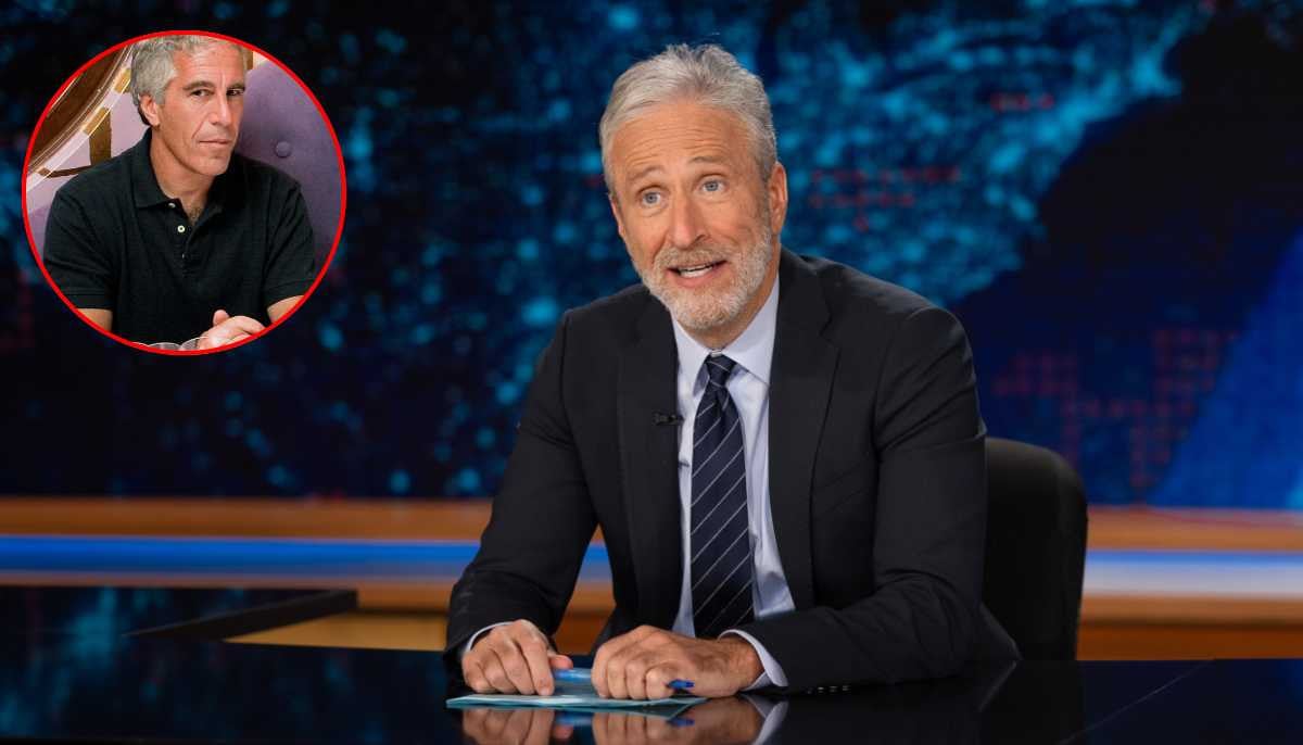 Jon Stewart makes light of his name being mentioned in Epstein files 