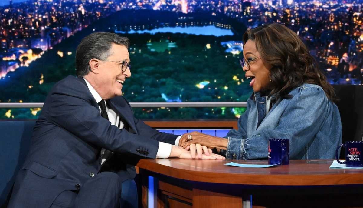 Oprah Winfrey, Stephen Colbert switch places in heartfelt moment
