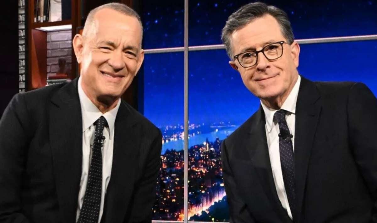 Tom Hanks surprises Stephen Colbert with bizarre gift choice
