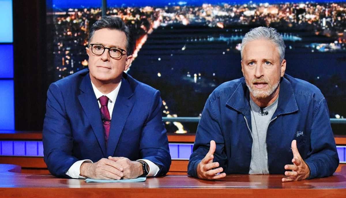 Jon Stewart shares words of wisdom with Stephen Colbert  