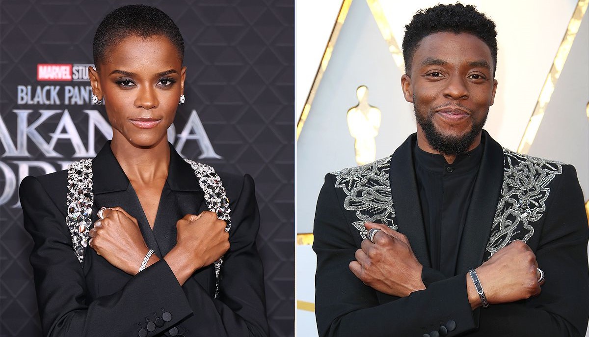 Letitia Wright honors Chadwick Boseman, fashions same dress at Black