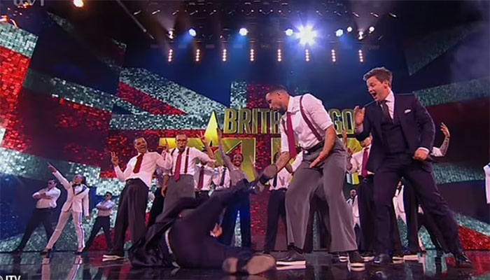 Ant McPartlin slips onstage during live Britains Got Talent performance.
