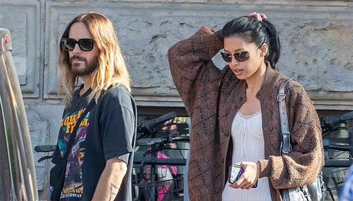 Jared Leto sporting all-black casual attire with Thet Thinn in Berlin.