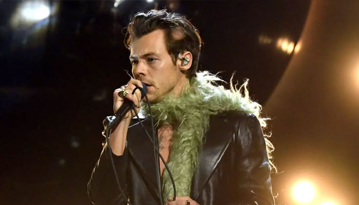 Harry Styles winces after being stuck in eye by object during show