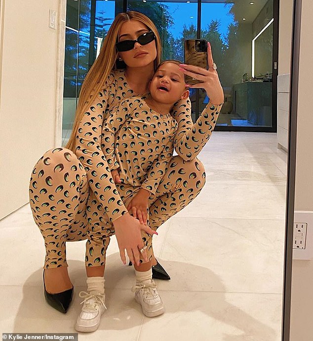 Kylie Jenner and Stormi twin in Marine Serre