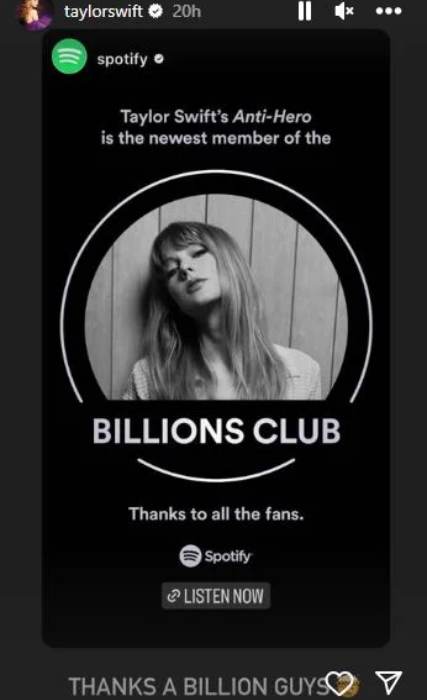 Taylor Swifts Anti-Hero Continues to Dominate Charts, Hits 1 Billion Streams