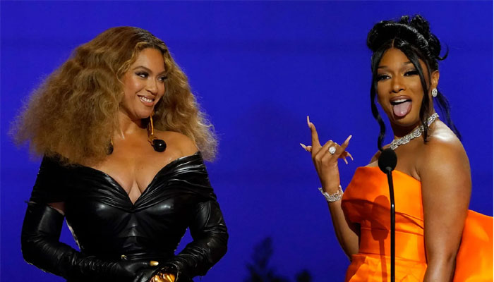 Beyonce and Meghan Thee Stallion at Grammys 2021
