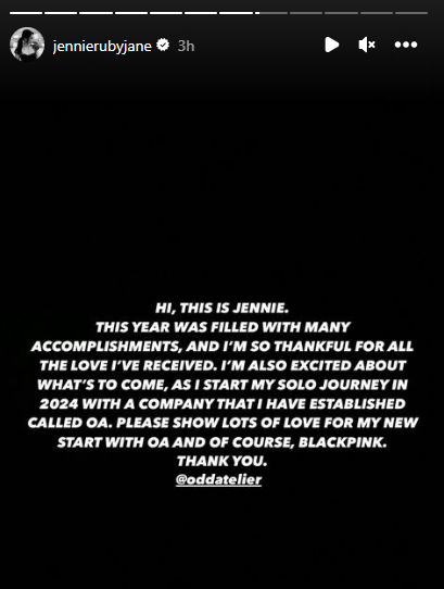 Jennie Kim Instagram story