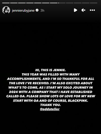Jennie Kims Instagram story
