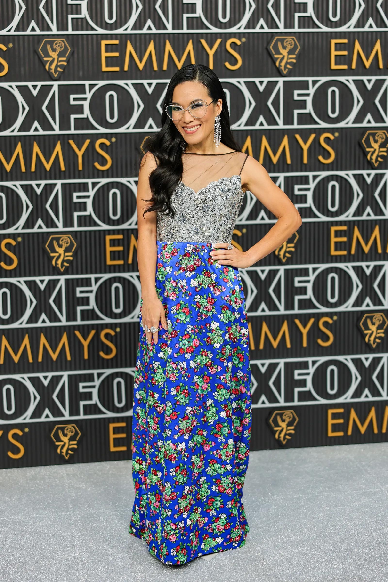 Ali Wong dazzling in her embellished bodice and Yves Klien blue outfit