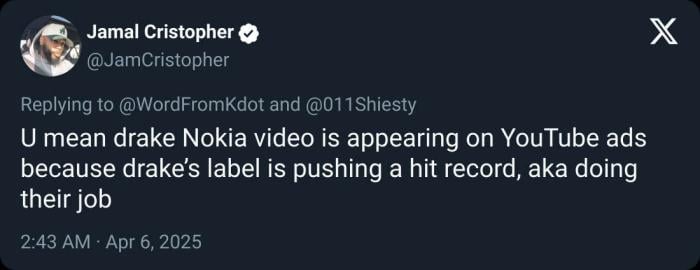 Drake accused of paying YouTube to promote ‘NOKIA’ music video