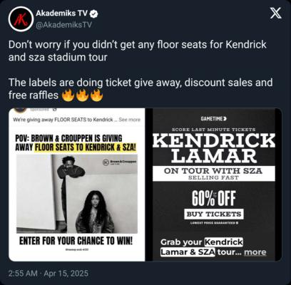 Kendrick Lamar reportedly struggling to sell tickets for Grand National Tour