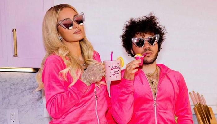 Paris Hilton unfazed by Kanye West as she poses with Benny Blanco