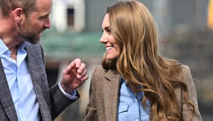 Kate, 42, arrived on the Isle of Mull looking effortlessly chic in a tweed blazer, blue shirt, and matching boots