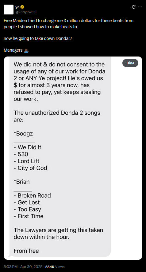 Kanye West’s ‘Donda 2’ faces removal threat over payment dispute