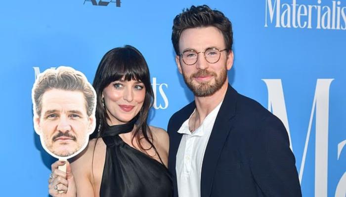 Chris Evans, Dakota Johnson kiss co-star Pedro Pascal