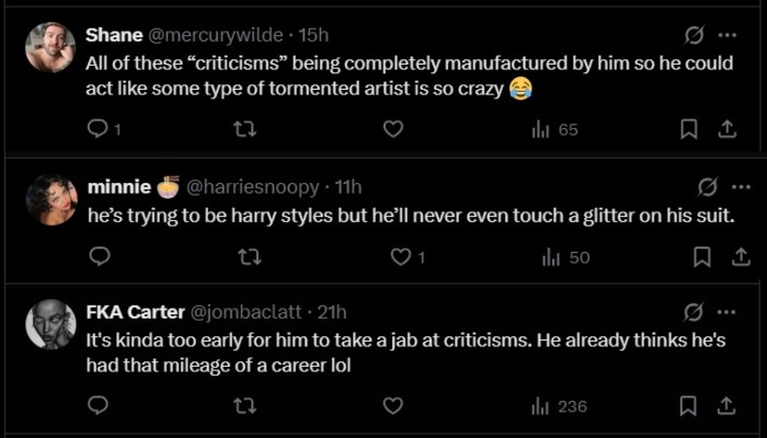 Benson Boone fails to shut down internet criticism after new album