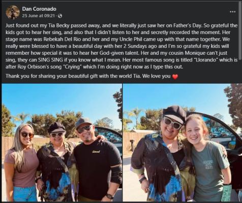 Rebekah Del Rio, Llorando singer passes away at 57