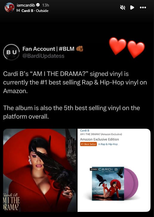Cardi B’s rare vinyl sees massive surge in presales