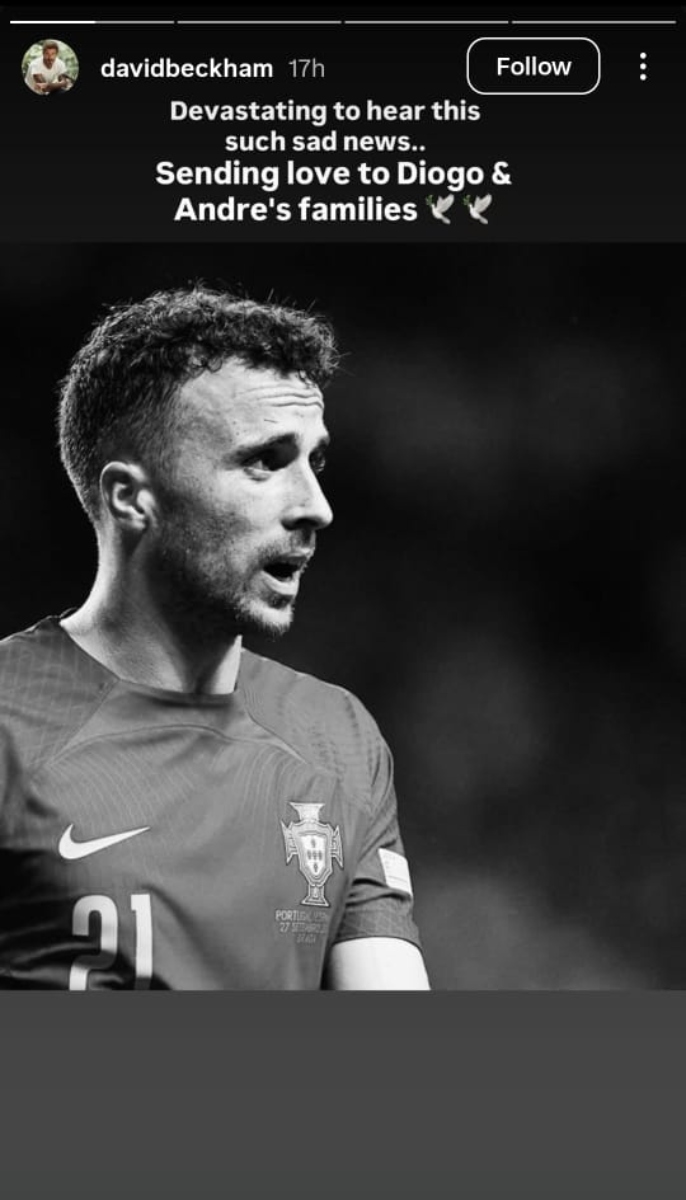 David Beckham mourns footballer Diogo Jota after tragic car crash