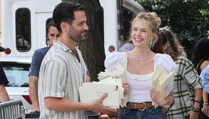 Penn Badgley, Meghann Fahy make headlines with matching outfits