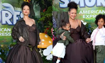 Rihanna brings sons to 'Smurfs' premiere while showing off growing bump 