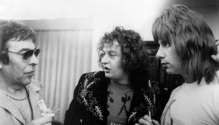 The Spinal Tap stars David Kaff (centre) and Christopher Guest (right)
