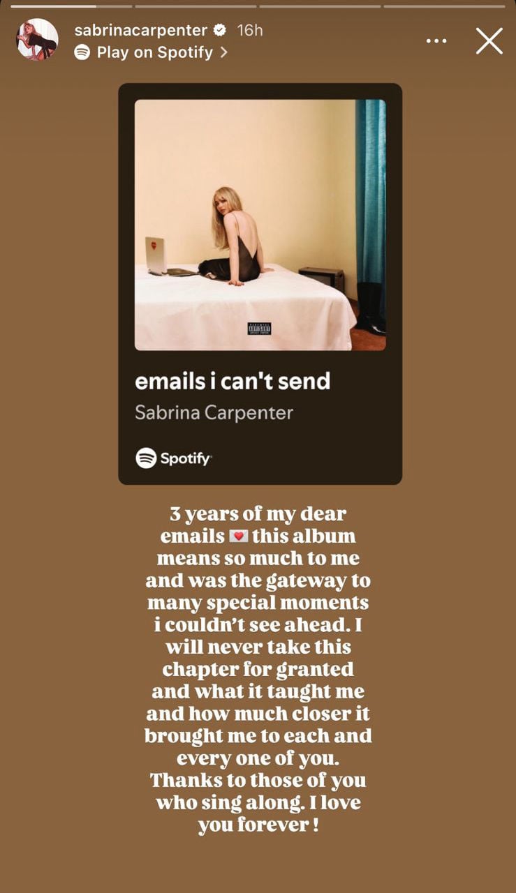 Sabrina Carpenter shares a heartfelt note to thank her fans