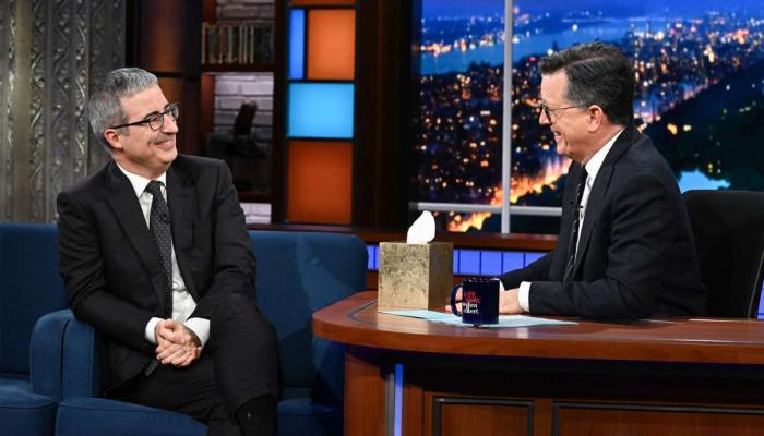 John Oliver reacts sadly to Stephen Colberts cancellation