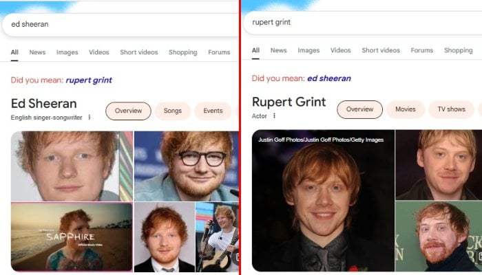 Ed Sheeran, Rupert Grint mixed up by Google after hilarious update