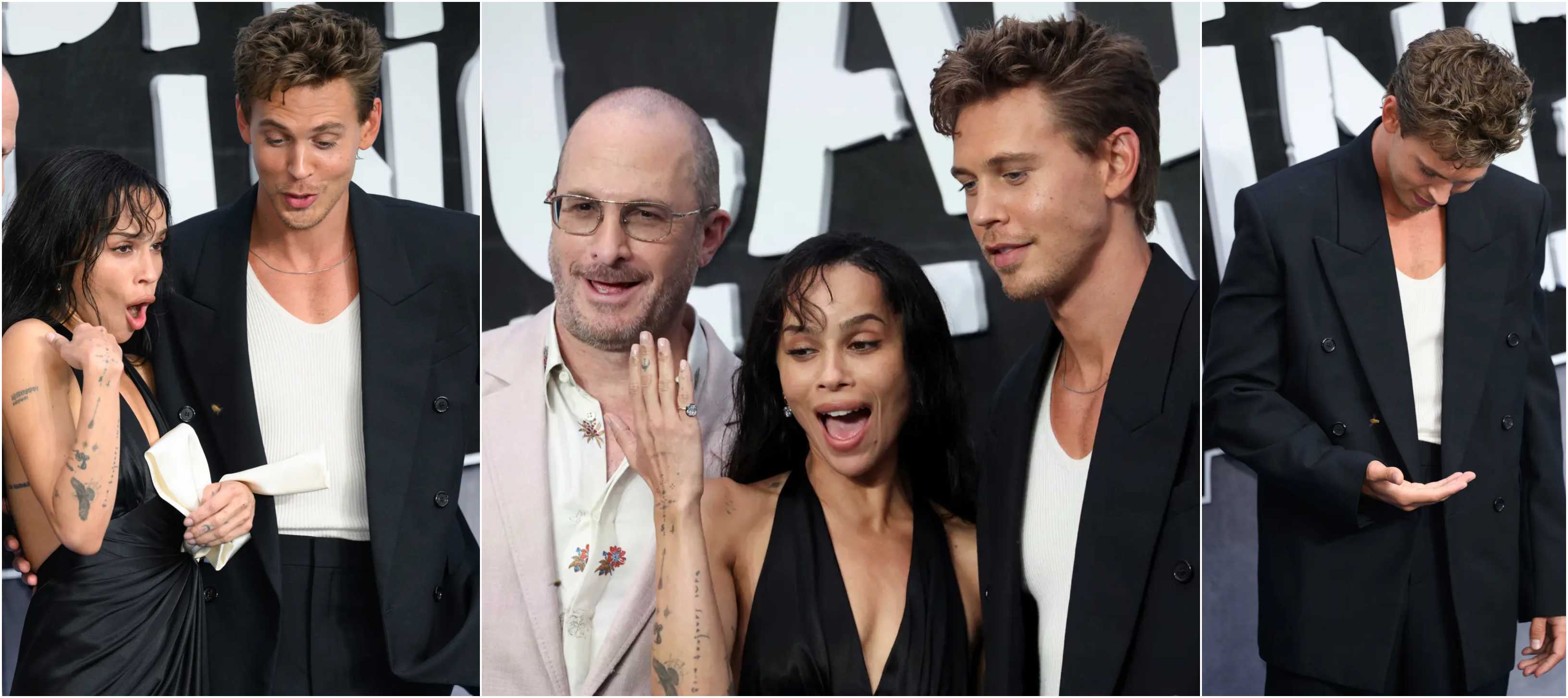Austin Butler attracts unexpected guest on blue carpet with Zoe Kravitz