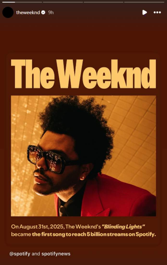 The Weeknd breaks historic record on Spotify with hit track