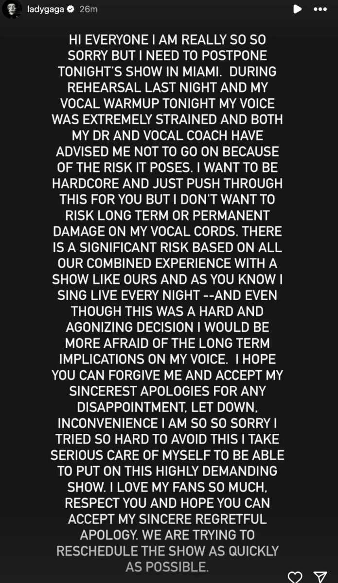 Why did Lady Gaga postpone show last minute?