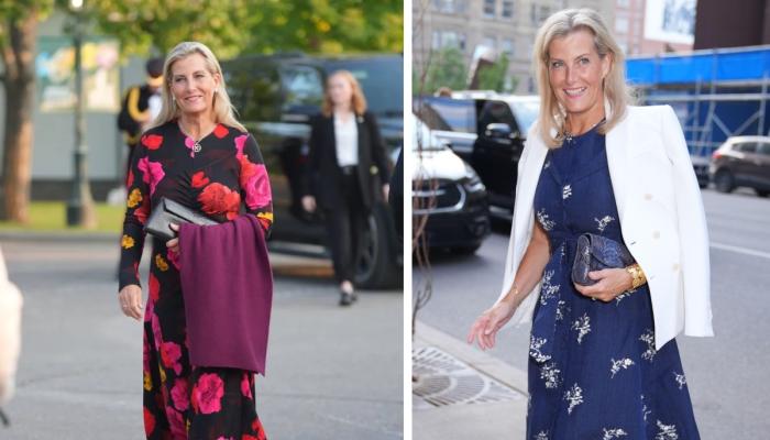 Sophie wows in floral Erdem dress and power suit in Canada
