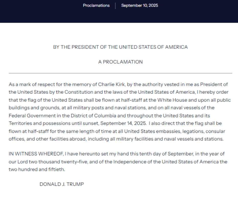 President Trump issues shocking orders for late Charlie Kirk