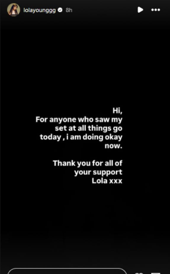 Lola Young breaks silence after suffering medical emergency