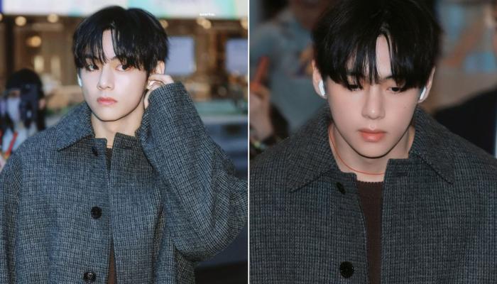 Kim Taehyung spotted at airport on Saturday, October 25 ahead of Vogue World: Hollywood