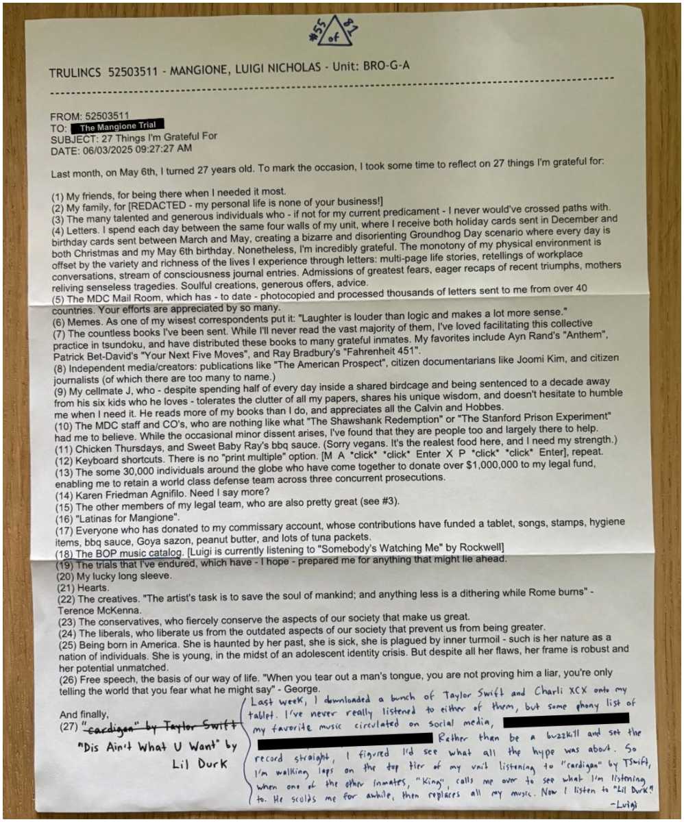 Luigi Mangione’s prison playlist unites Taylor Swift, Charli XCX