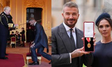 David Beckham makes affectionate move for Victoria as he gets knighted by King Charles