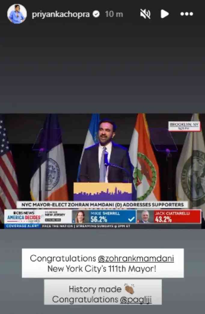 Priyanka Chopra reacts to Zohran Mamdani’s groundbreaking victory