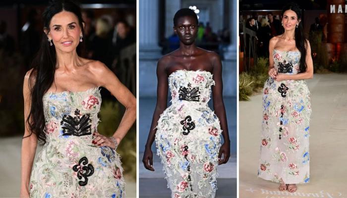 Demi Moore wearing Erdem floral gown at the London premeir of Landman season 2