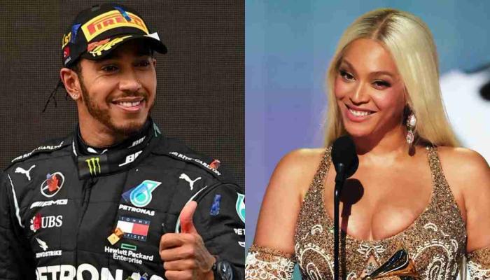 Beyonce appears nervous at F1 LV Grand Prix with Lewis Hamilton