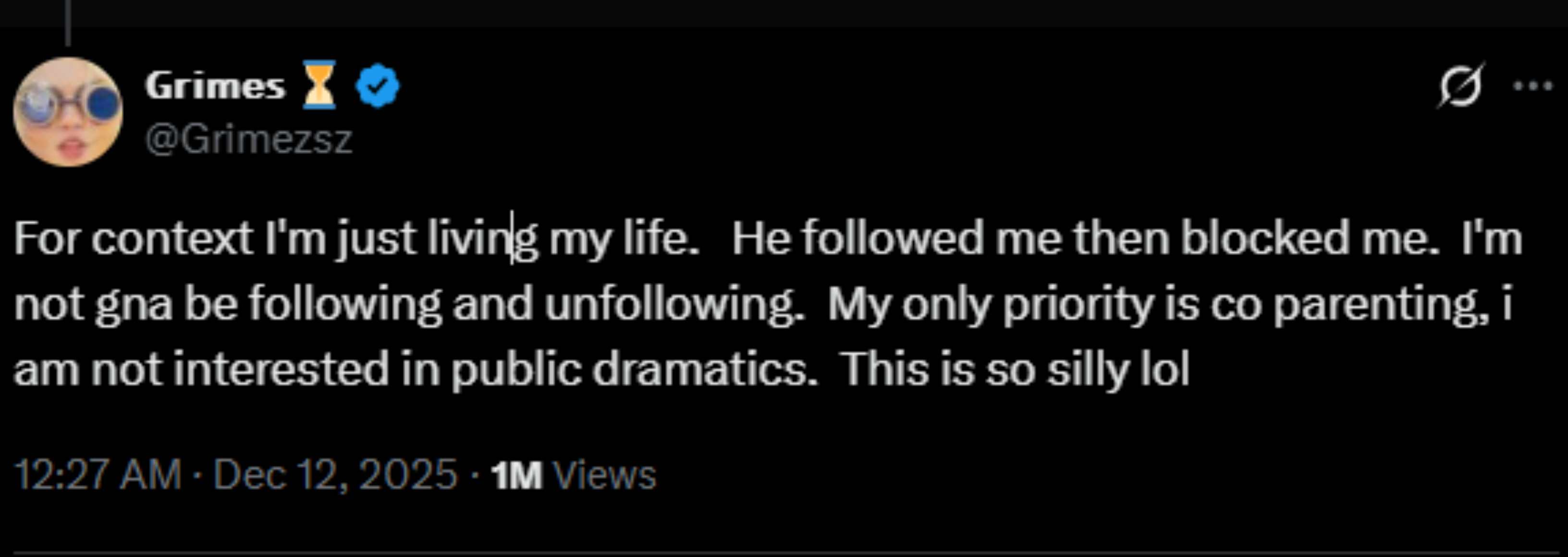 Grimes reveals why her and Elon Musk don’t follow each other