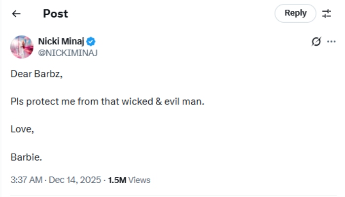 Nicki Minaj wants protection from evil man after backing Donald Trump