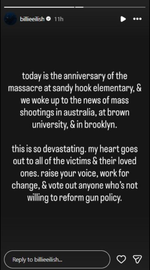 Billie Eilish finds link between Australia shooting, Sandy Hook incident