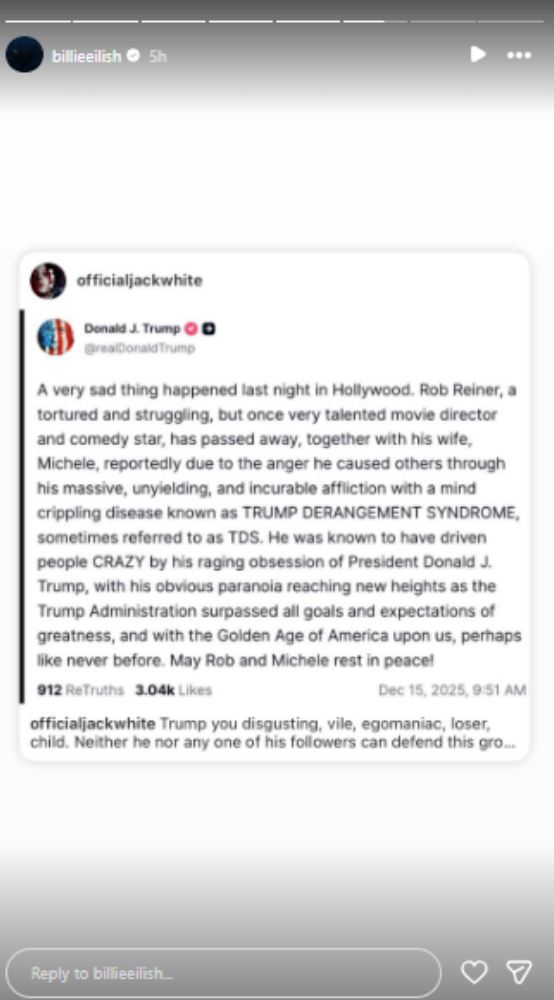 Billie Eilish slams Donald Trumps comment on Rob Reiner