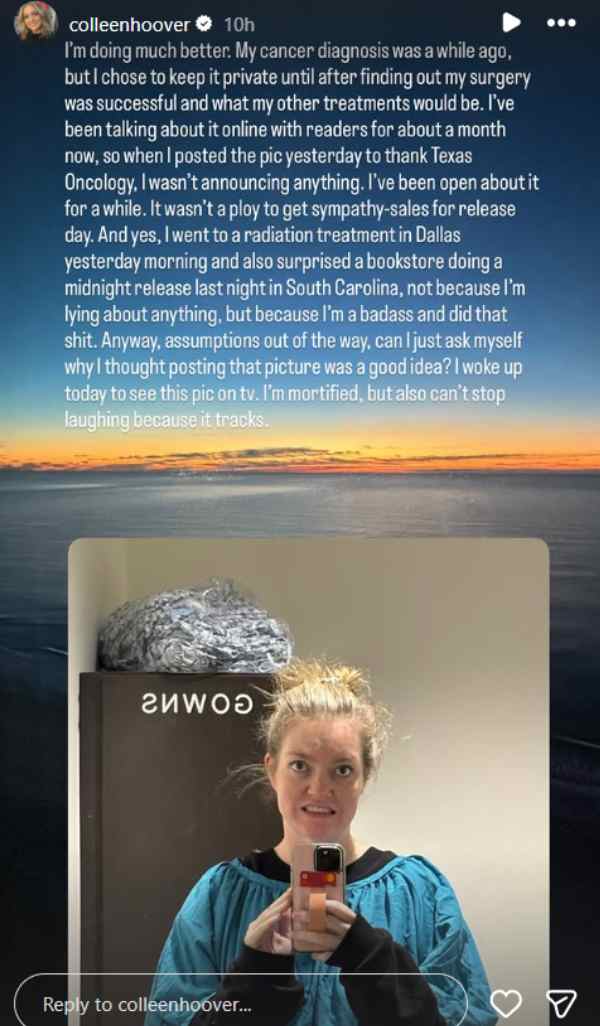 Colleen Hoover regrets sharing cancer battle announcement