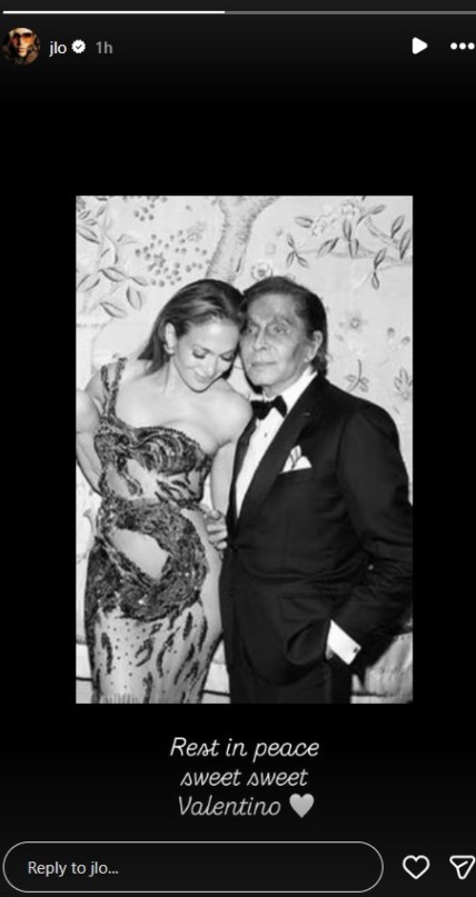Jennifer Lopez pens goodbye message to late Valentino Garavani