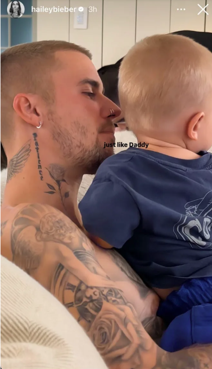 Justin Bieber with his one-year-old son, Jack