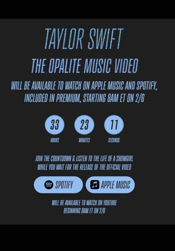 Taylor Swift counts down to Opalite MV months after album release
